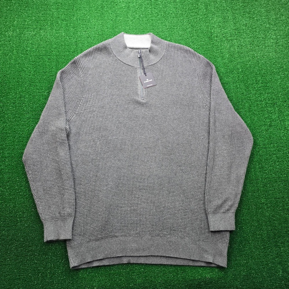 The Normal Brand‎ Sweater Mens 2XL Charcoal Gray Waffle Knit Quarter Zip NWT